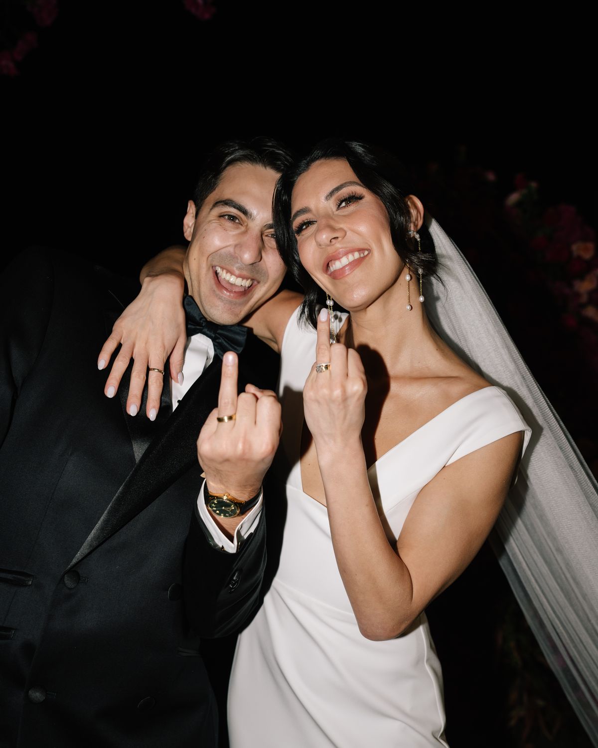 V and K on their wedding day
